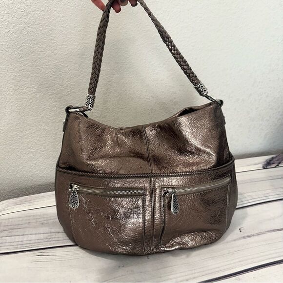 Brighton Barbados Hobo Metallic Bronze Pebbled Leather Bag Roomy & Pockets - Picture 1 of 16